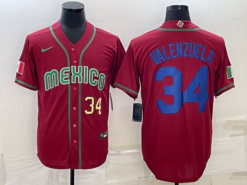 Men 2023 World Cub Mexico 34 Valenzuela Red Nike MLB Jersey13